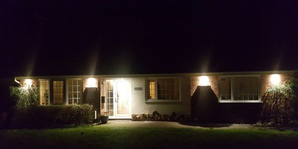 Outdoor Lights lit up at night time