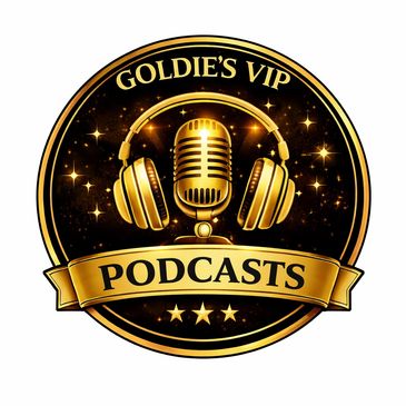 Goldie's VIP Podcasts logo with a golden microphone and headphones.