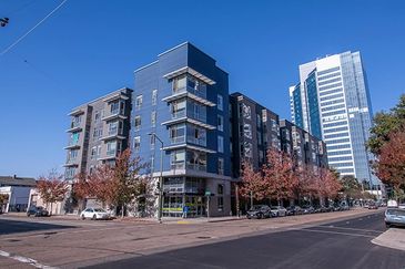 Exterior of a Blue Apartment Building
