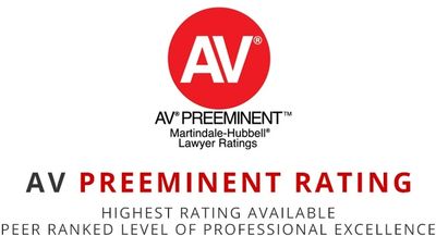 Logo and text for AV Preeminent Rating by Martindale-Hubbell Lawyer Ratings.
