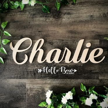 wooden laser cut personalised children's bedroom decor wall door name script font