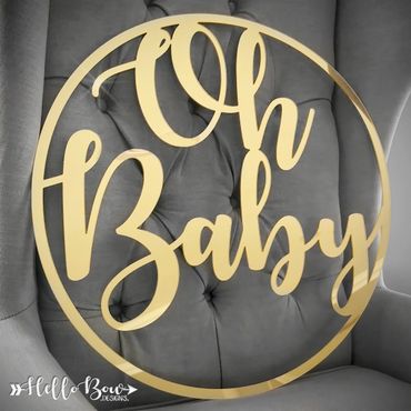 Oh Baby Gold Mirror Personalised Name Hoop sign baby shower baby shower sign