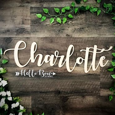 wooden laser cut personalised children's bedroom decor wall door name script font