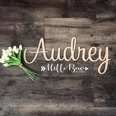 wooden laser cut personalised children's bedroom decor wall door name script font