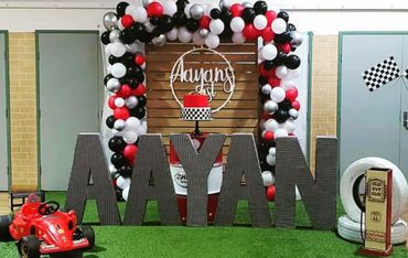 personalised sign 1st birthday boys race car F1 formula one theme 100cm wide wooden name hoop