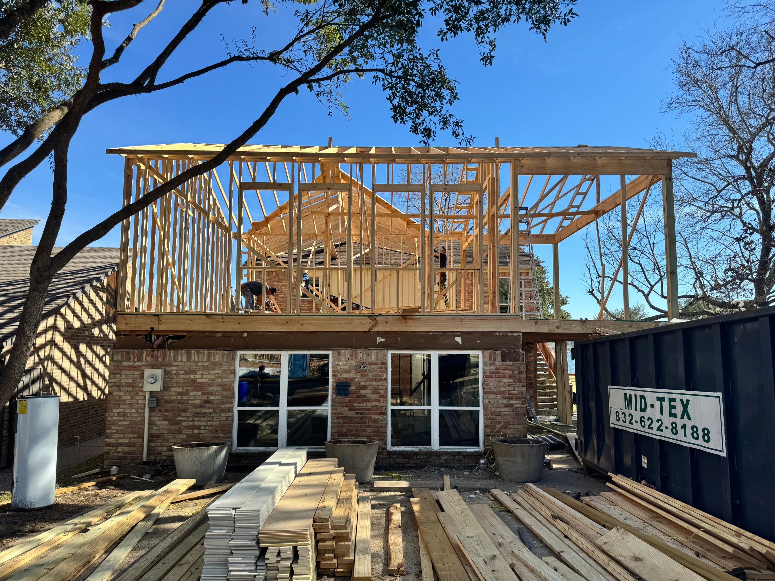 An in progress photo of a lake house remodel job.