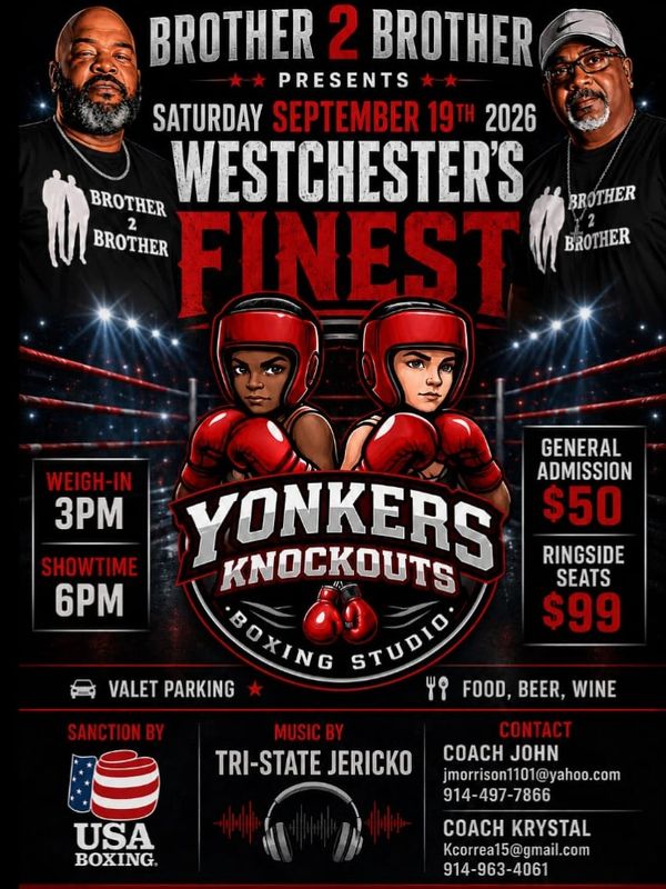 Boxing event poster for Westchester’s Finest at Yonkers Knockouts.