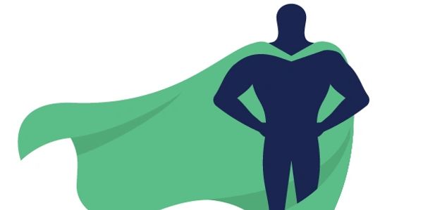 Silhouette of a superhero with a flowing green cape.