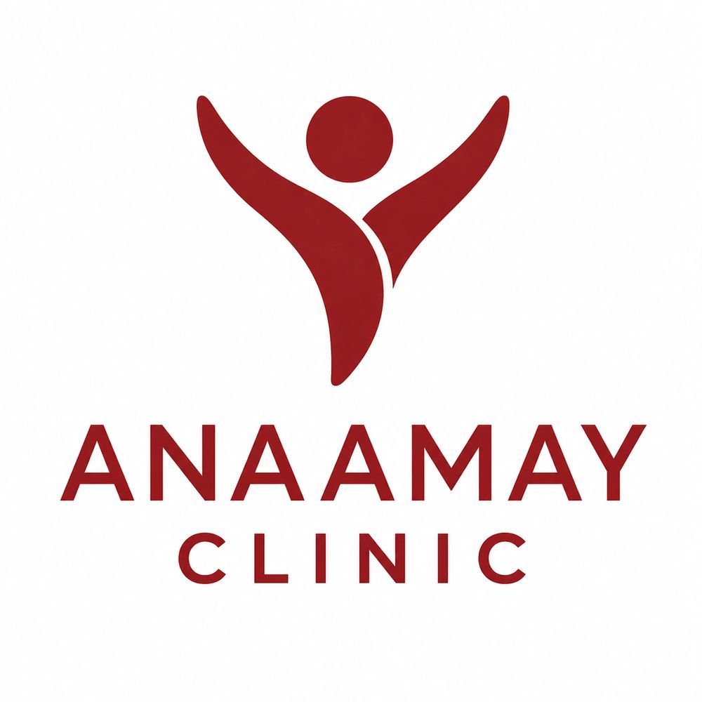 Red Anaamay Clinic logo with a stylized human figure and bold text.