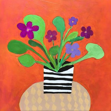 African Violets. Acrylic on canvas, 12x12 inches.