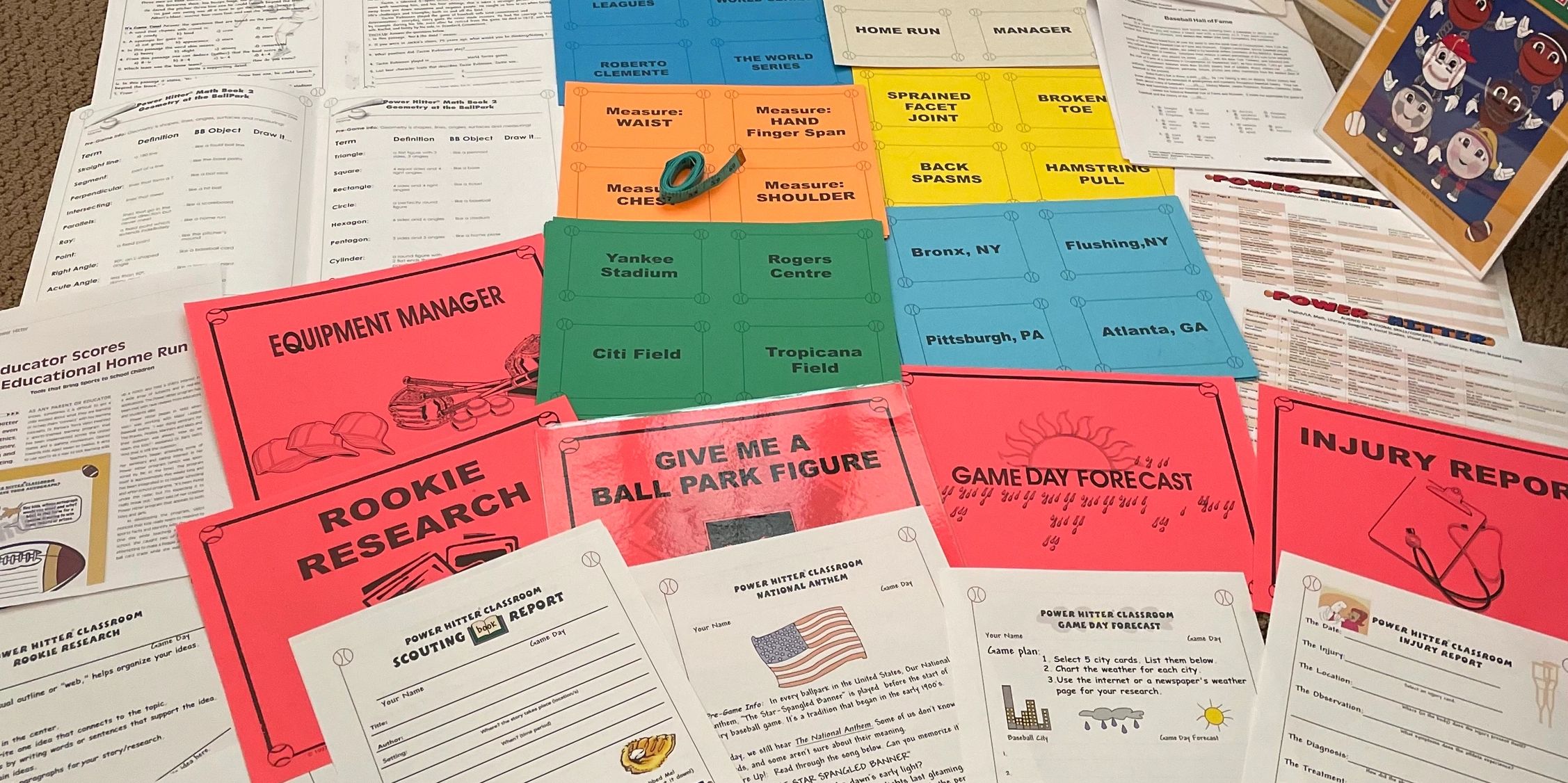 Sample of student activity pages from  Powerhitter baseball and football thematic curriculum.