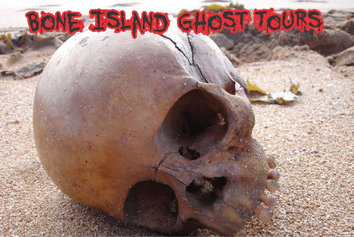 Bone Island Ghost Tour - skull on the beach