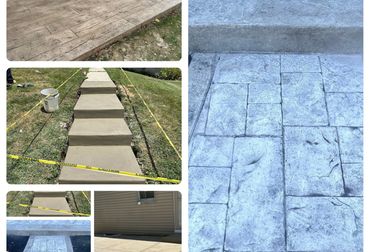 Various concrete stairs and walkways with different textures and finishes.