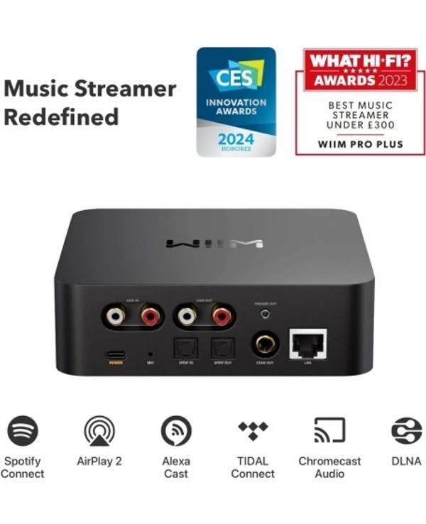 Wiim Pro Plus music streamer with multiple connectivity options.