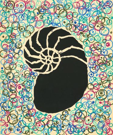 Shell Encircled - Block Print & Paint Marker 12" x 18"