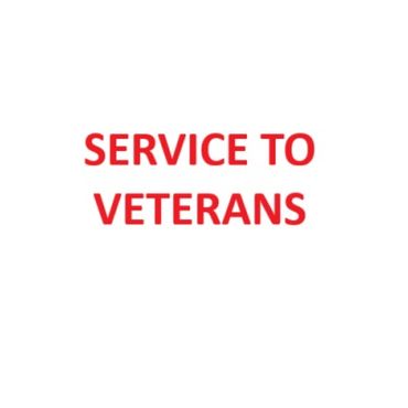 Red text saying 'SERVICE TO VETERANS' on white background.