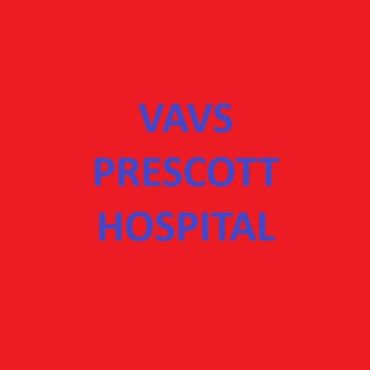 Blue text 'VAVS PRESCOTT HOSPITAL' on a red background.