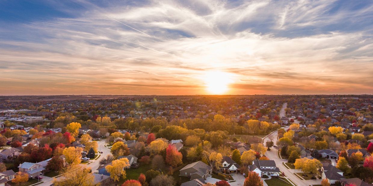 Sunset over Omaha suburbs