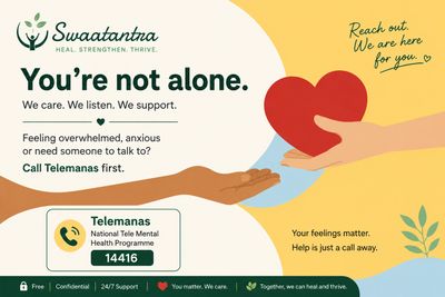 Mental health support poster encouraging people to call Telemanas for help and reassurance.