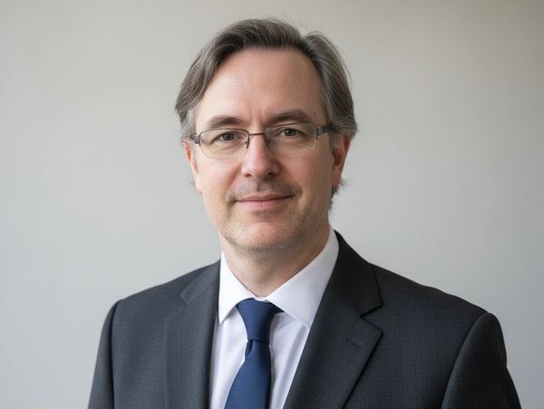 Professional middle-aged man in suit and glasses smiling.