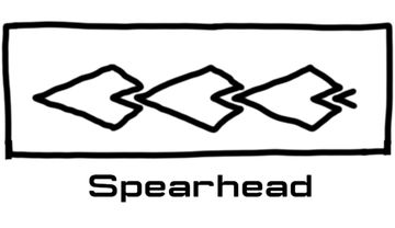 Logo with three connected arrowhead shapes and text 'Spearhead'.