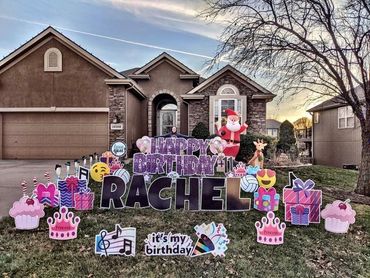 Happy Birthday Signs in Purple Sparkle with pink and purple accent yard signs