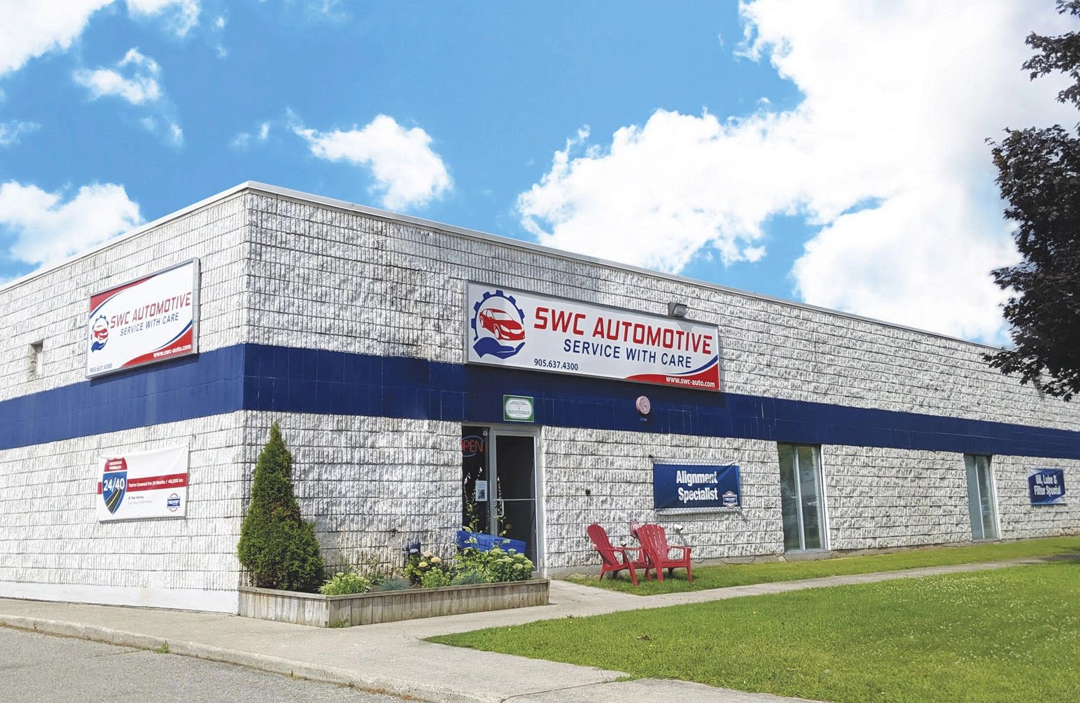 Exterior of SWC Automotive - Service With Care. Burlington's Best Automotive Repair and Service