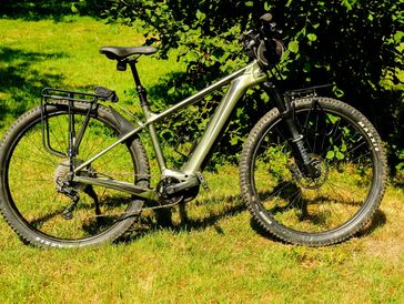 Electric mountain bike on grass.