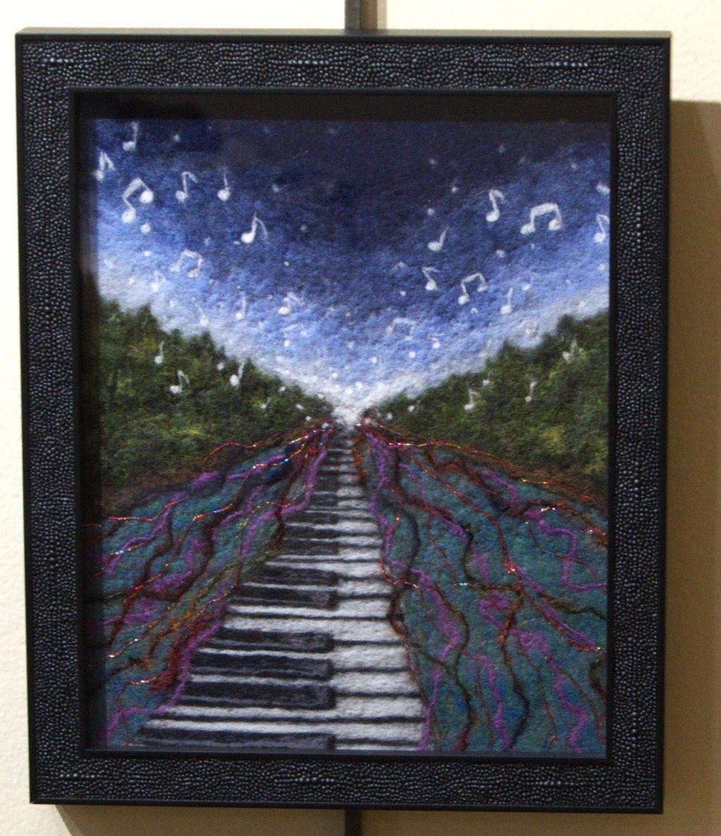 River Rhythm
Felted background with wool texture and metallic ribbon, 12x9
MN 15
$280