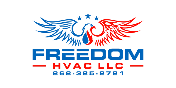 Logo for Freedom HVAC LLC featuring a red and blue eagle with stars.