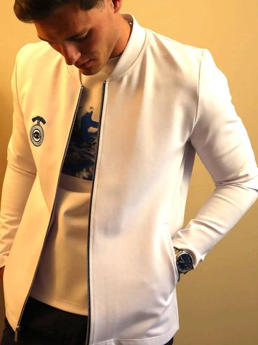 Hminds Logo Jacket -White with LAtoATL heavyweight shirt.