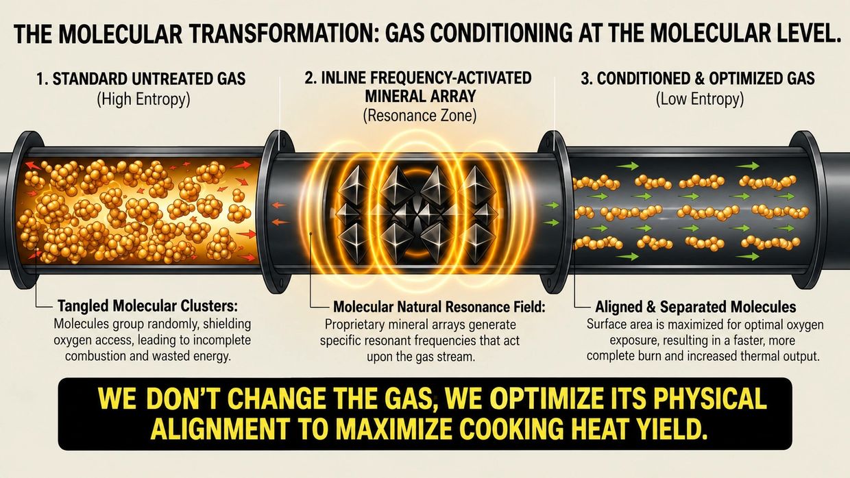Illustration of molecular gas transformation for optimized heat output.