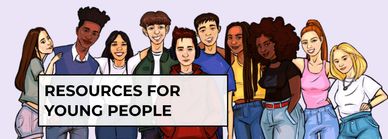 Illustration of diverse young people with 'Resources for Young People' text.
