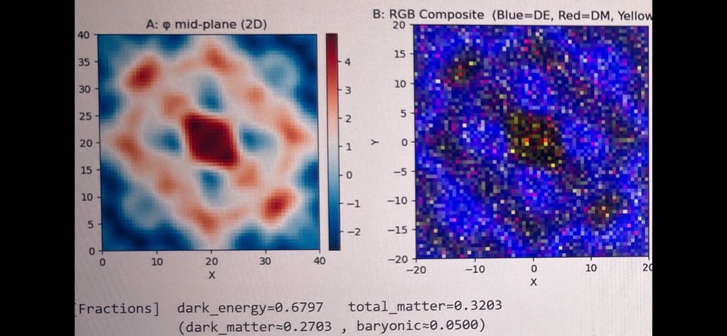 Cosmic Symphony Simulator
Naturally producing 68% Dark Energy, 32% Matter, 27% Dark, 5% Baryonic