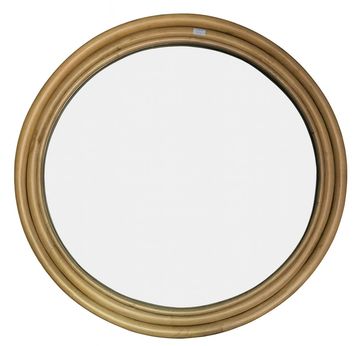 Round gold-framed mirror.