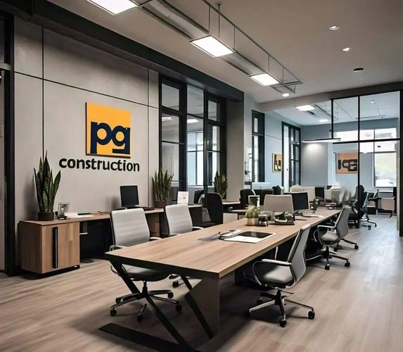 Modern office space of PG Construction with sleek furniture and natural light.