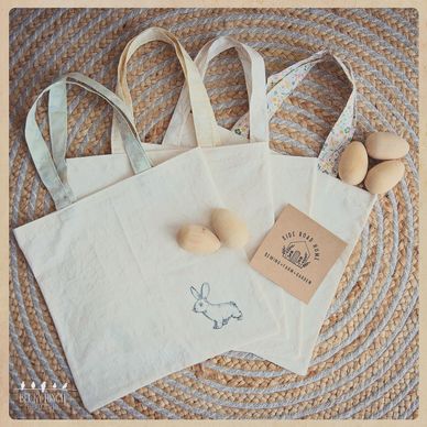 Easter cotton tote hand stamped bunny