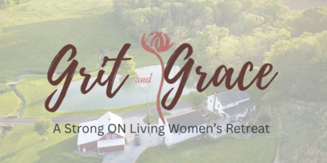 Logo for Grit and Grace women's retreat with rustic background.