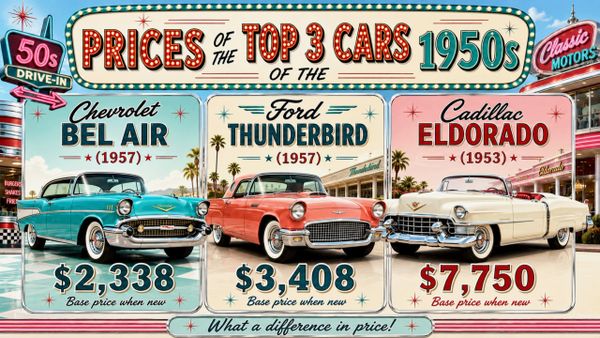 1950s top 3 car prices: Chevrolet Bel Air, Ford Thunderbird, Cadillac Eldorado.