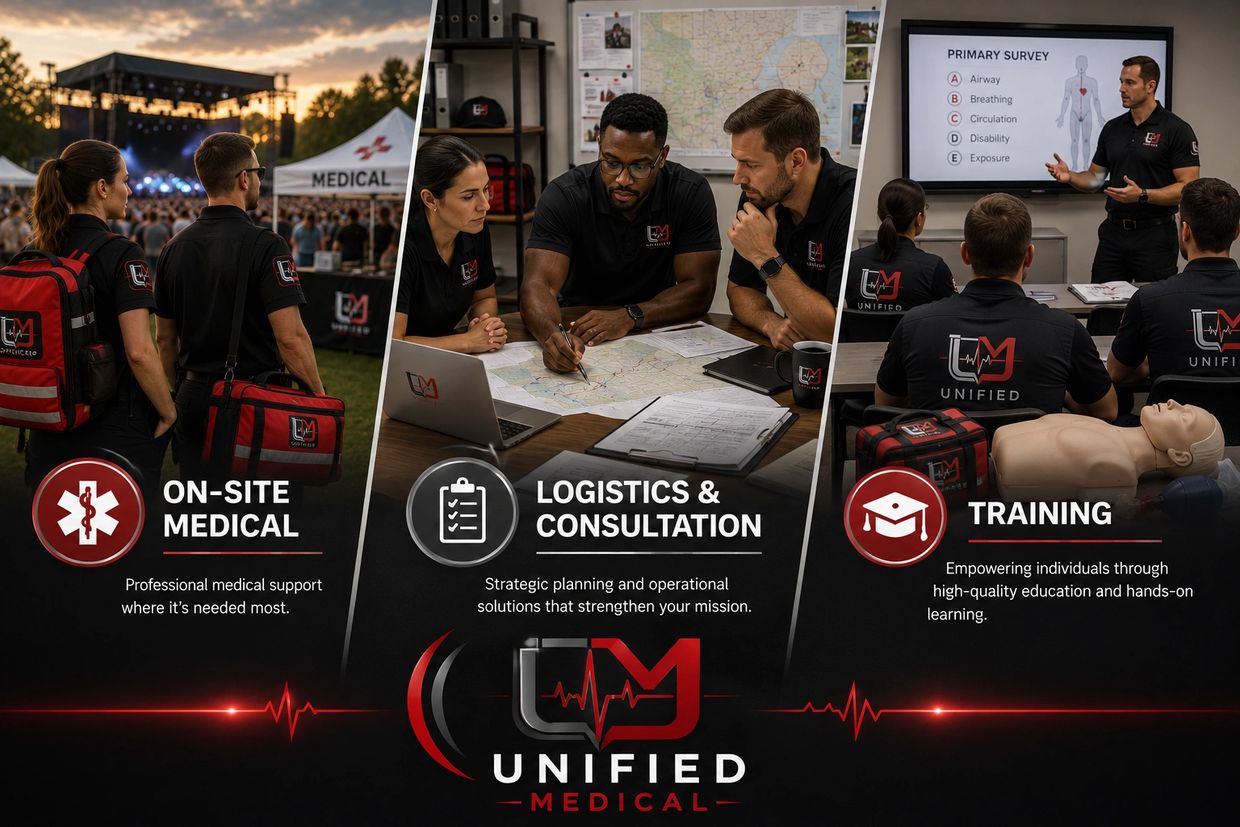 Unified Medical offers on-site medical support, logistics consultation, and training.