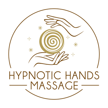 Hypnotic Hands Massage logo contains two hands holding what appears to be a hypnotic swirl orb