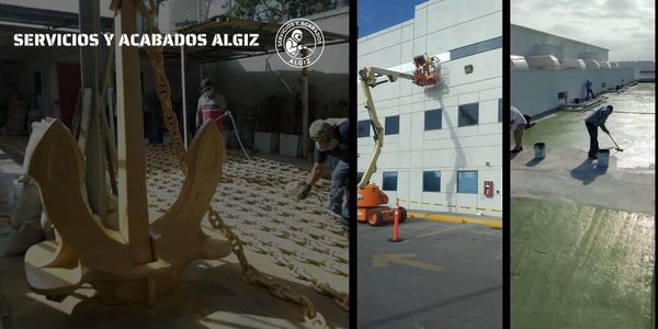 Collage showing industrial and construction work by Algiz services and finishes.