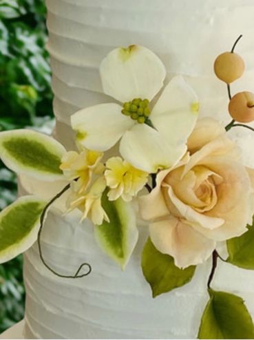 Medium two tiered elegant cake for birthday party with edible sugar flowers