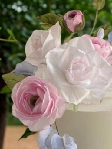Sugar flowers on a birthday cake