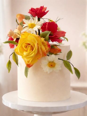 Wedding cutting cake with sugar flowers
