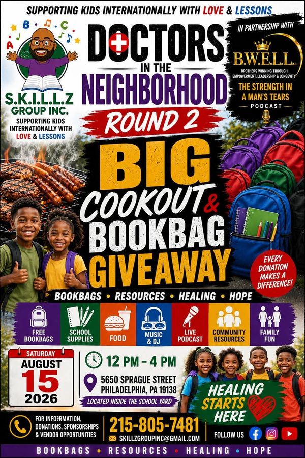 Doctors in the Neighborhood Round 2 Big Cookout & Bookbag Giveaway supporting kids internationally with love and lessons.
