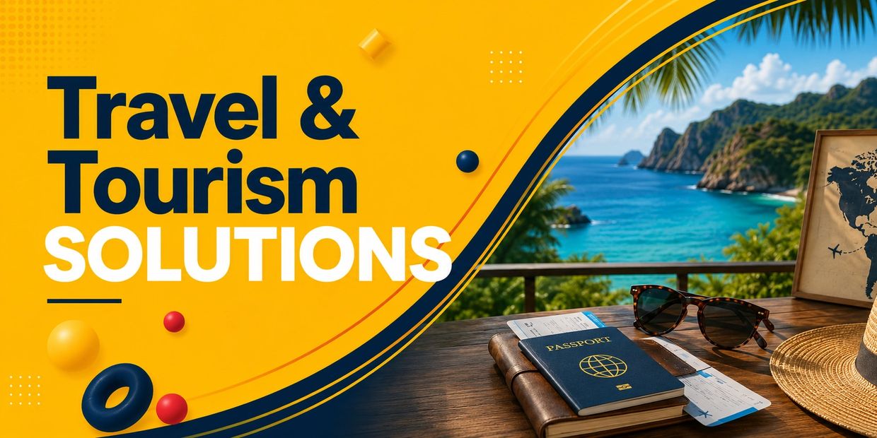Travel and tourism solutions with scenic ocean view and travel essentials.