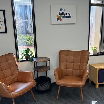 Speech therapy for adults who stutter. Comfy chairs by the office windows at The Talking Place.