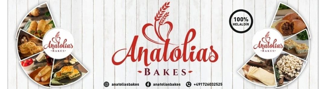 Logo and images of Anatolias Bakes showcasing various baked goods and pastries.