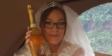 Bride, Bridal Car, Wedding, Champagne, Newlyweds